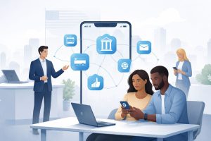 Finances and open banking technology connecting users to digital financial services